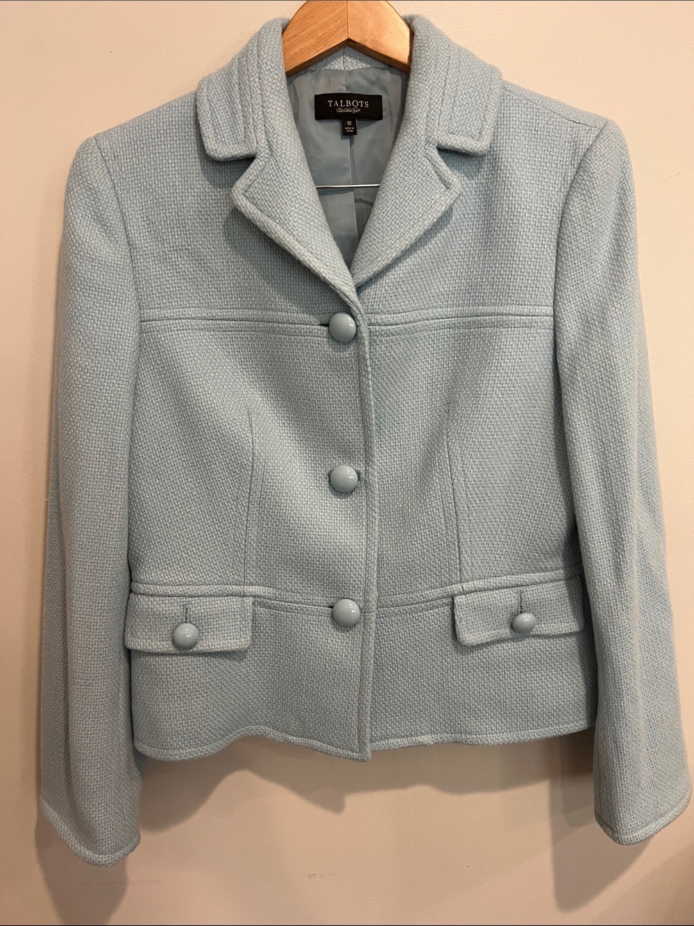 Talbots Light Blue Textured Wool-Blend Blazer
size 10